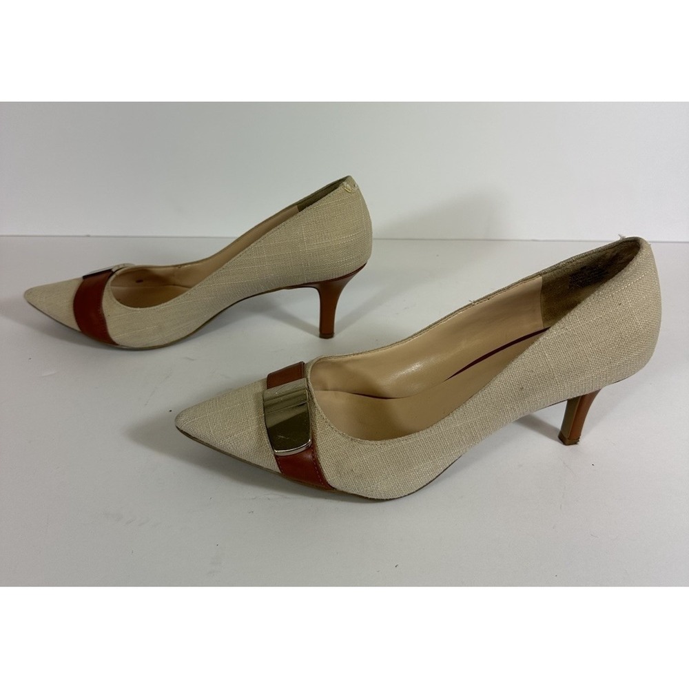 Nine West 8M Heels Old Money Two Tone Beige Saddle Brown NW7 All Right Pumps